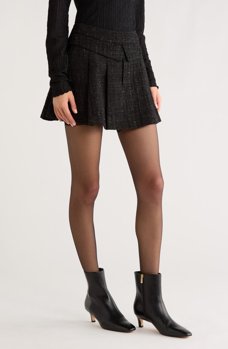 All in Favor Pleated Tweed Miniskirt, Alternate, color, Black