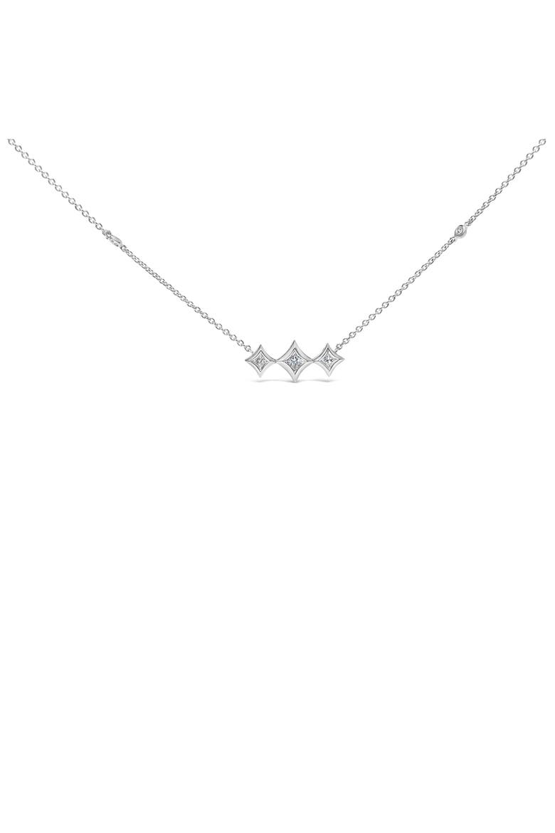 10K White Gold Bezel Set Diamond 3 Stone Kite Shape and Station Necklace, Main, color, White