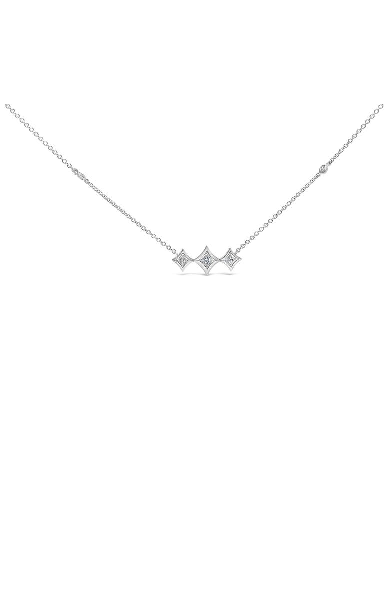 Haus of Brilliance 10K White Gold Bezel Set Diamond 3 Stone Kite Shape and Station Necklace, Main, color, White