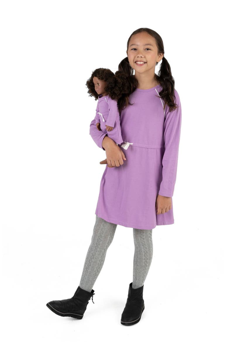 Girls Bow Tie Dress with Matching Doll Dress, Alternate, color, PURPLE