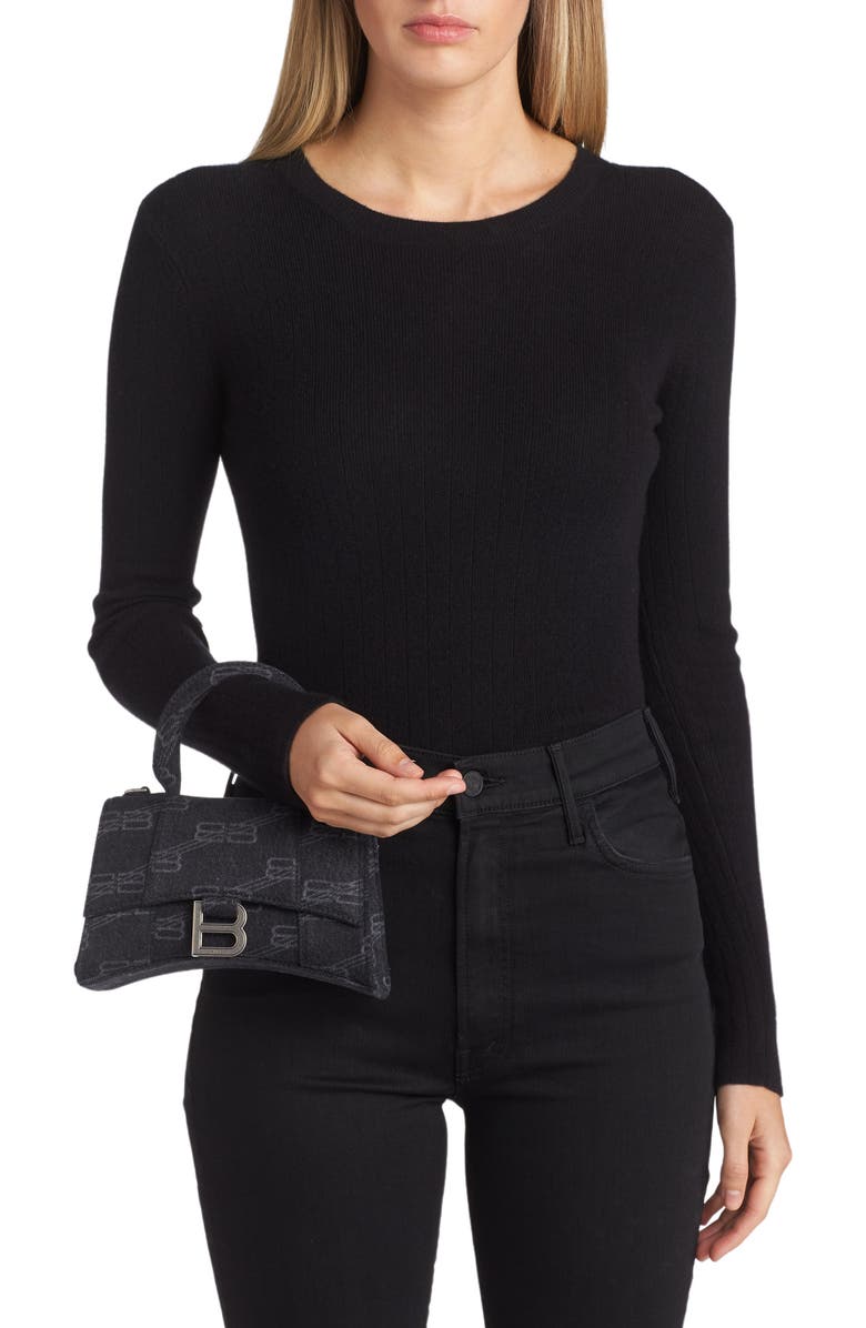 Balenciaga Extra Small Denim Logo Hourglass Top Handle Bag, Alternate, color,