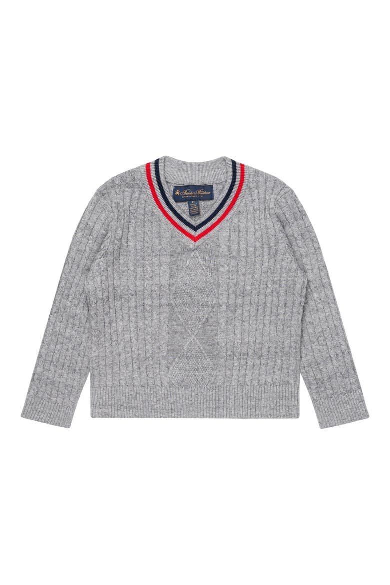Kids' Cable Cotton V-Neck Sweater, Main, color, MEDIUM HEATHER GREY