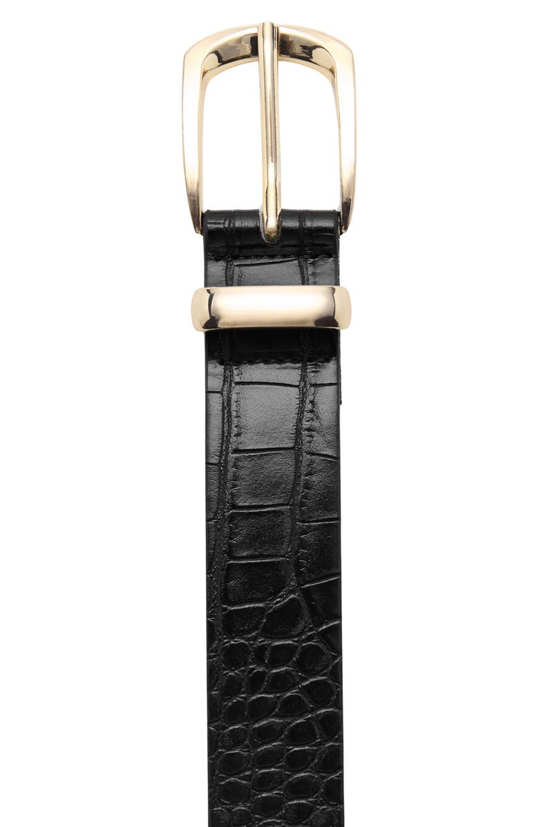 MANGO Croc Embossed Faux Leather Belt, Alternate, color, Black