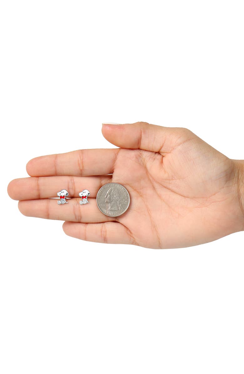 PEANUTS Snoopy Heart Stud Earrings, Silver Plated, Alternate, color, White, Red