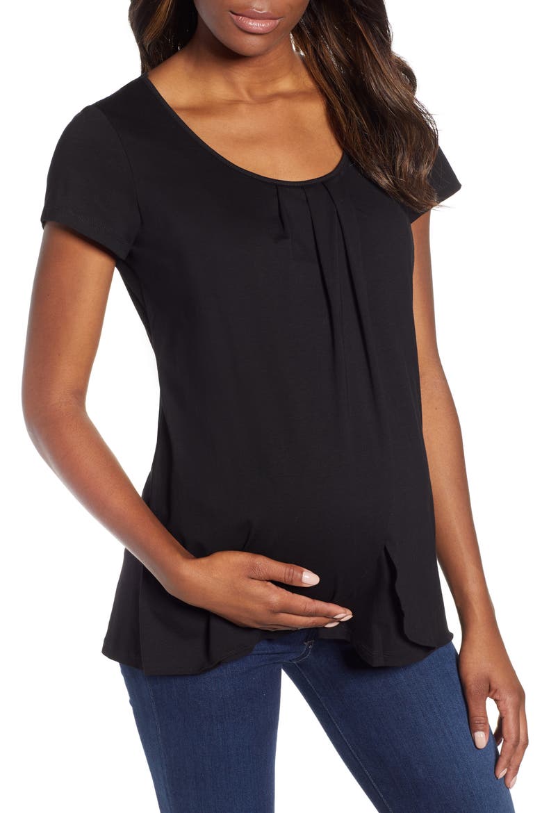 Petal Front Maternity Shirt, Main, color, BLACK