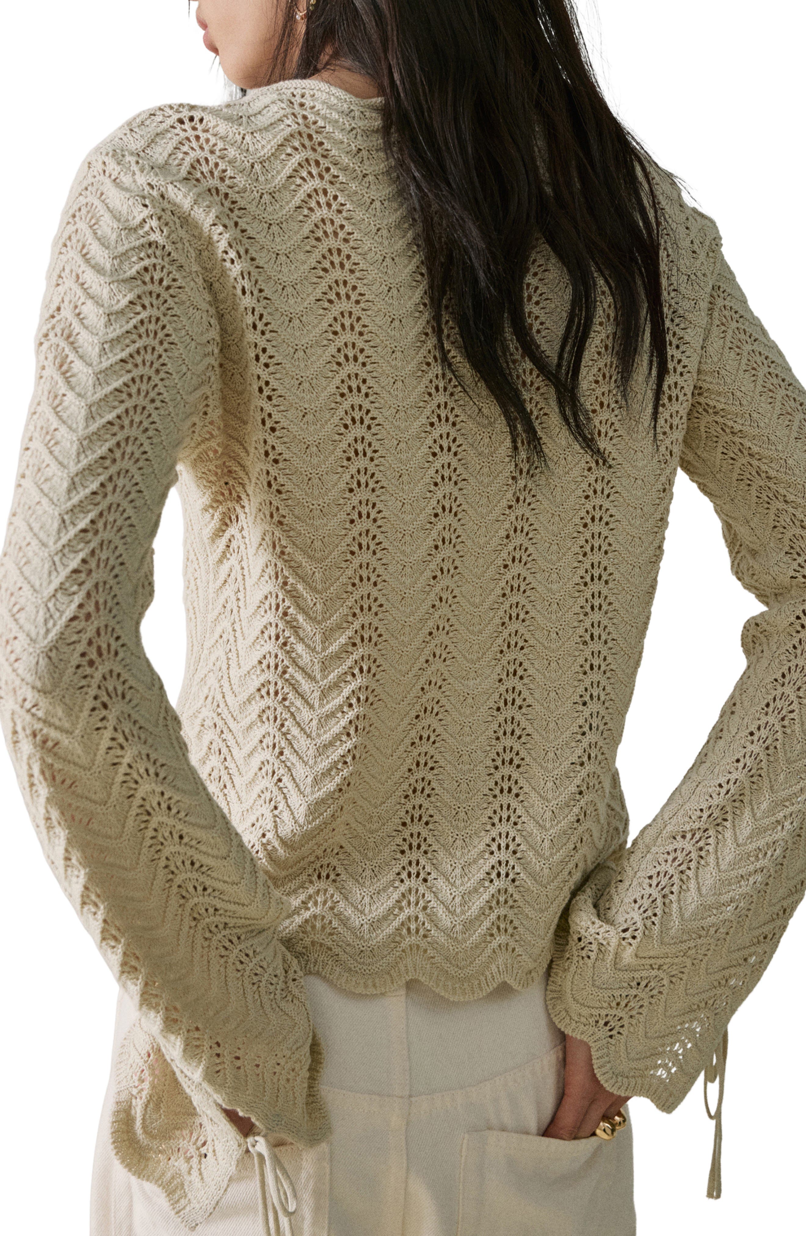 Mixed Open Stitch Long Sleeve Cotton Sweater - image 2