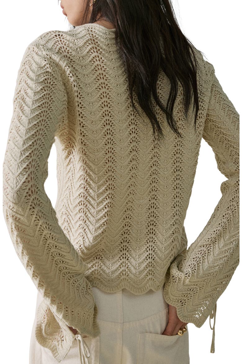 Mixed Open Stitch Long Sleeve Cotton Sweater, Alternate, color, SAND