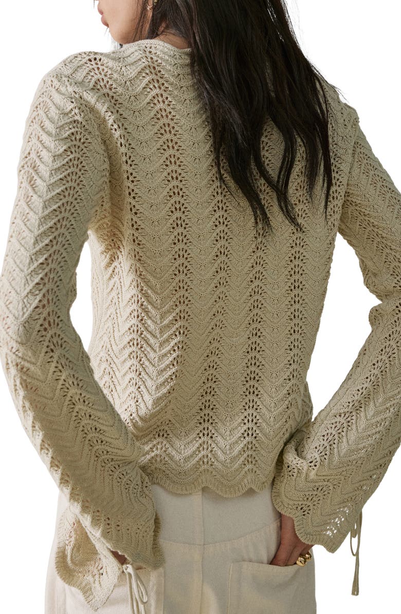 MANGO Mixed Open Stitch Long Sleeve Cotton Sweater, Alternate, color, Sand