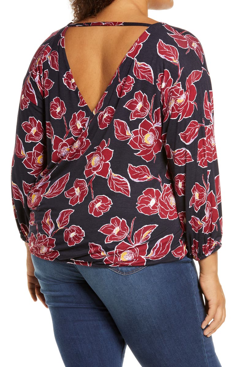 Loveappella Wrap Front Blouson Top, Alternate, color, 