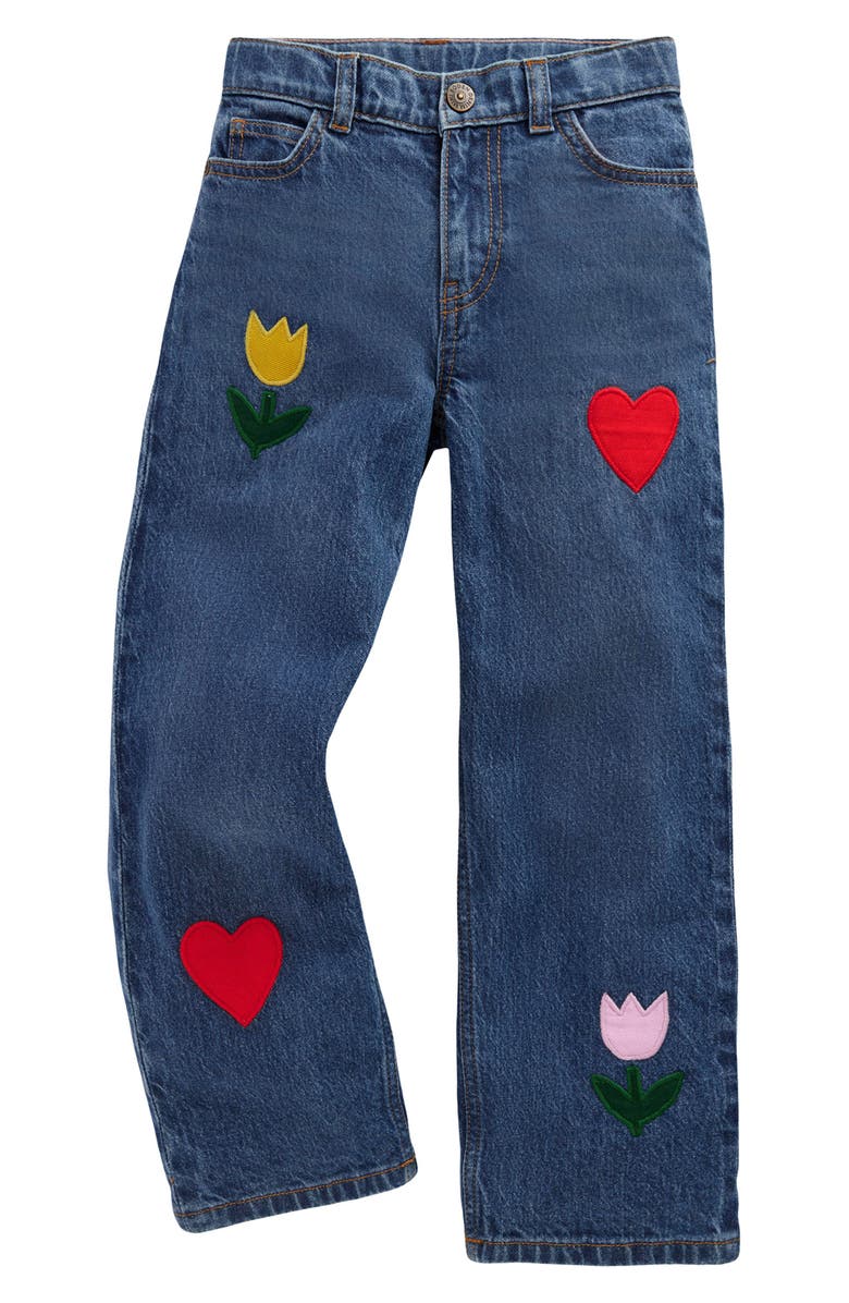 Mini Boden Kids' Appliqué Relaxed-Fit Jeans, Main, color, Mid Vintage Applique