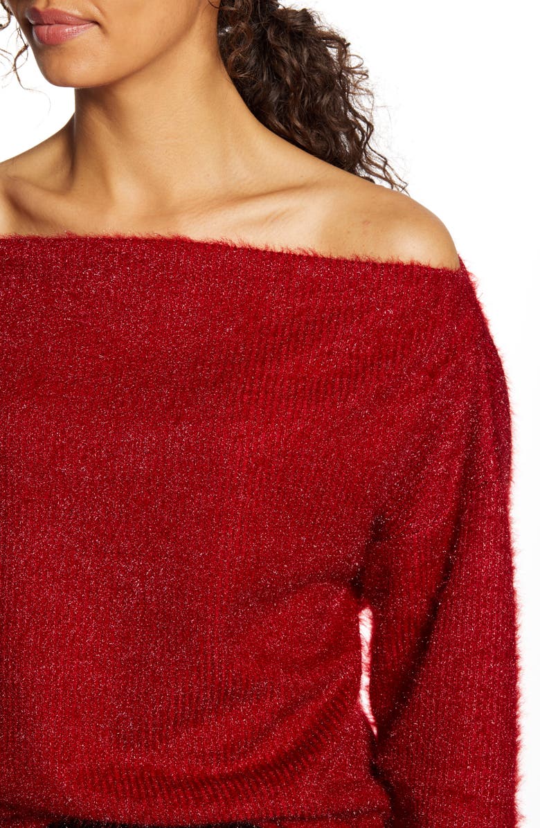 GIBSONLOOK Gibson x Glam Blushing Rose Anna Off the Shoulder Soft Holiday Sweater, Alternate, color, 