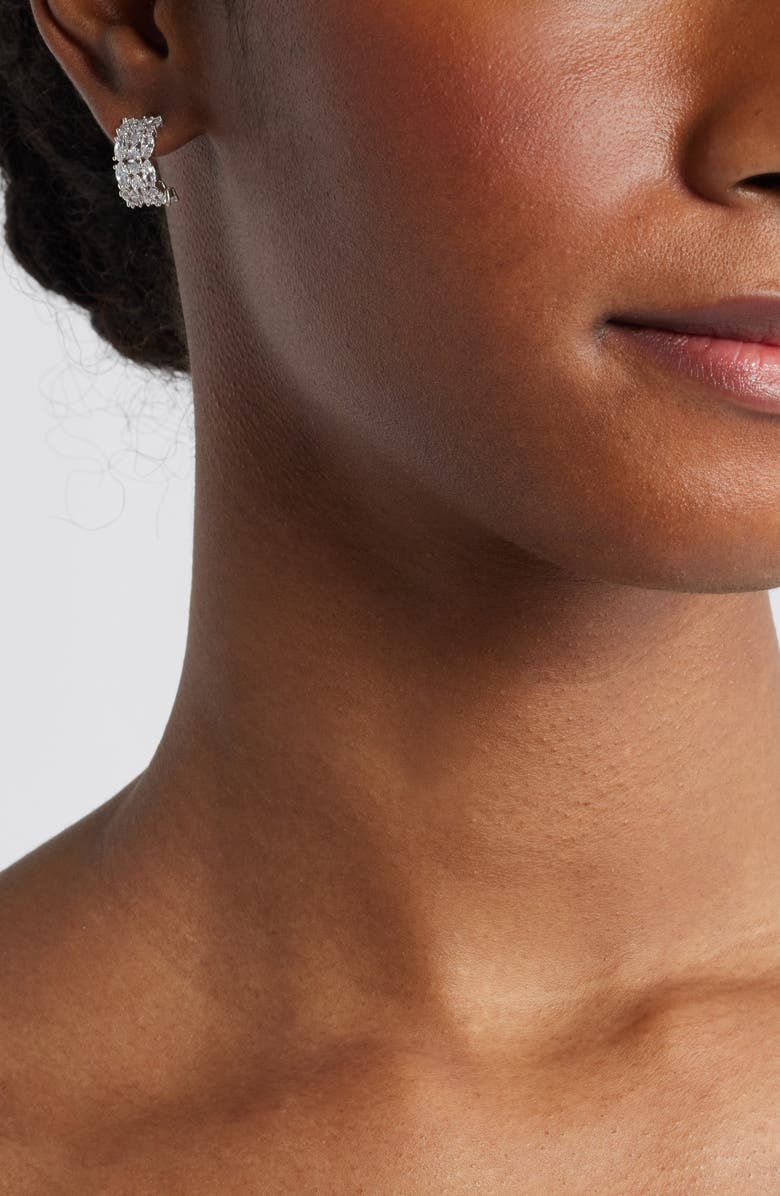 Nordstrom Marquise Cut Cubic Zirconia Hoop Earrings, Alternate, color, Clear- Silver