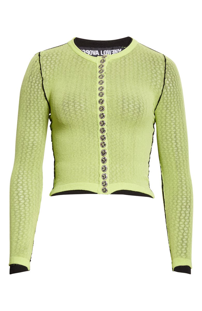 Chopova Lowena Fishnet Layered Crop Cardigan, Alternate, color, Black And Yellow
