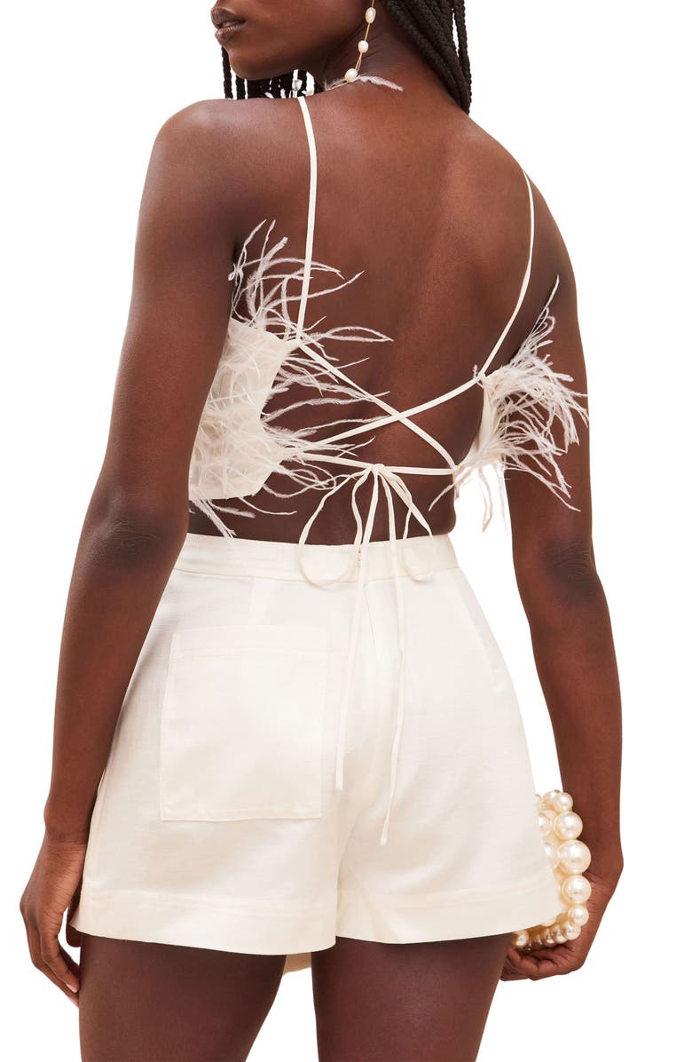 Cult Gaia Joey Feather Open Back Crop Top, Alternate, color, White