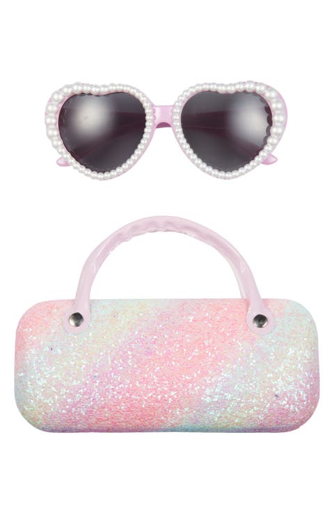 Kids' Pearl Glitter Sunglasses & Glitter Case Set