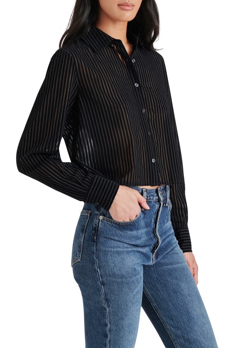 Steve Madden Noelle Burnout Velvet Stripe Button-Up Shirt, Alternate, color, 