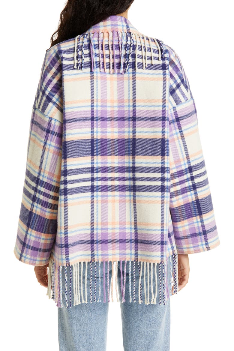 Austyn Plaid Fringed Open Front Jacket, Alternate, color, INDIGO