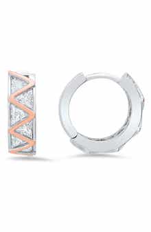 Queen Jewels Two-Tone Cubic Zirconia Zigzag Huggie Hoop Earrings