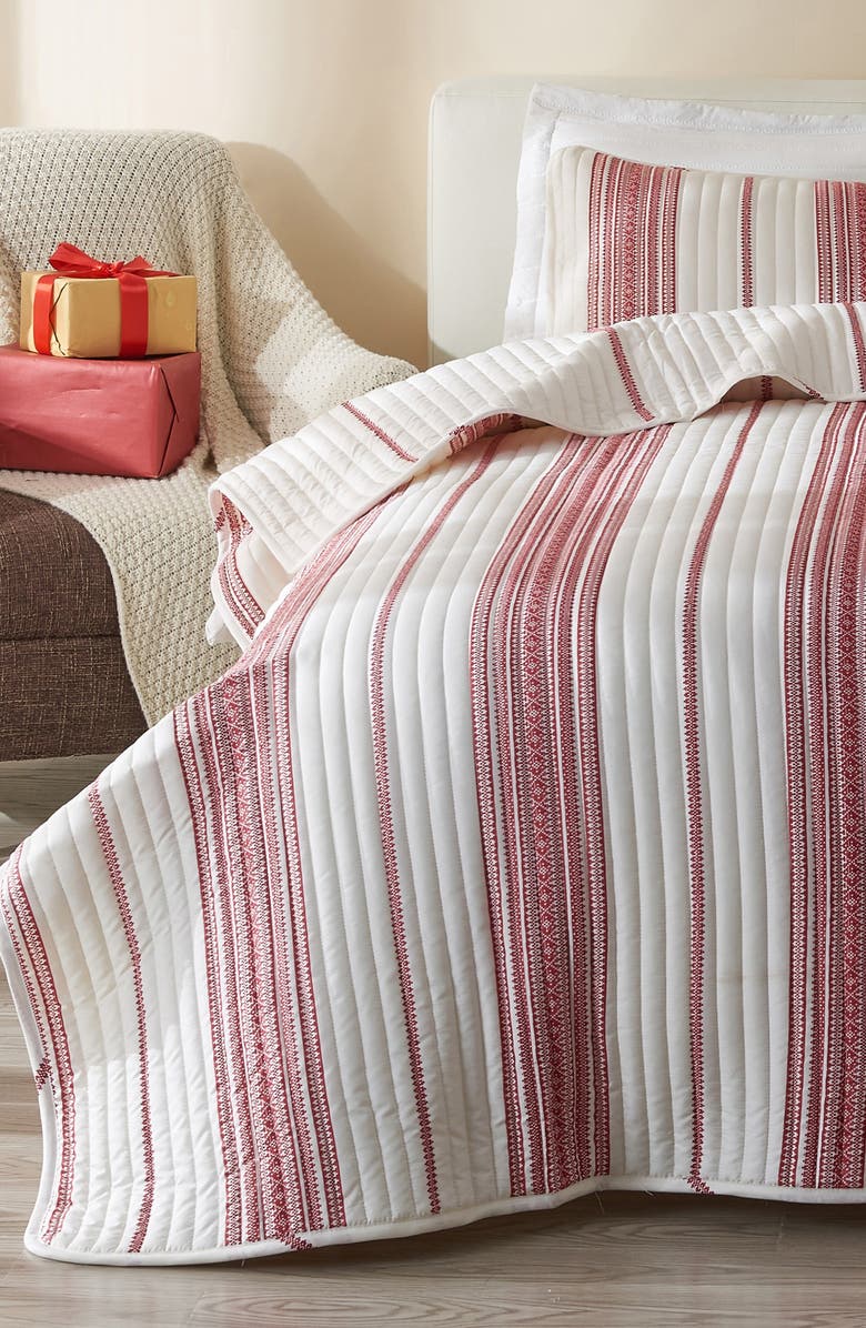 Woven & Weft Stripe Quilt & Sham Set, Alternate, color, Red