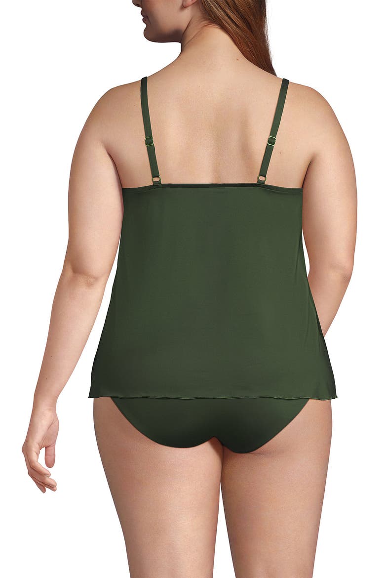 D-Cup Chlorine Resistant V-Neck Tulip Hem Tankini Swimsuit Top with Adjustable Straps, Alternate, color, Rich Olive Green