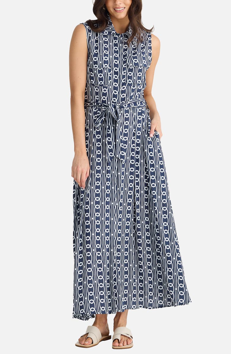 Brave+True Rossellini Print Sleeveless Tie Waist Shirtdress, Alternate, color, Navy Links
