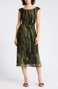 Connected Apparel Ruched Mesh Midi Dress