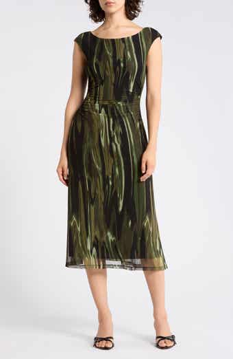 Ruched Mesh Midi Dress