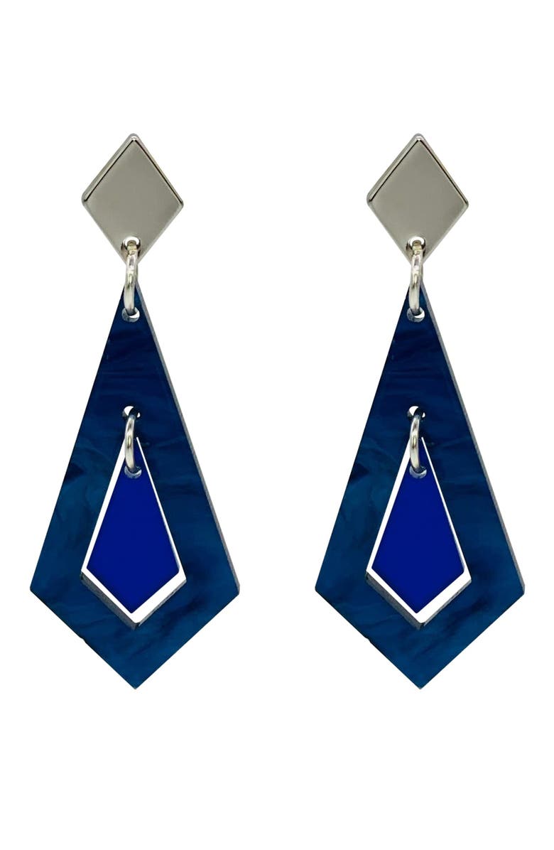 Toolally Art Deco Diamond Earrings - Midnight Blue Swirl & Sapphire, Main, color, Midnight Blue Swirl & Sapphire