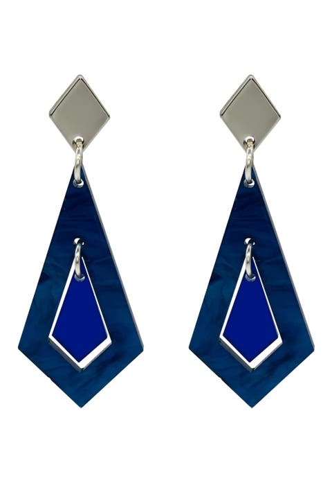 Art Deco Diamond Earrings - Midnight Blue Swirl & Sapphire