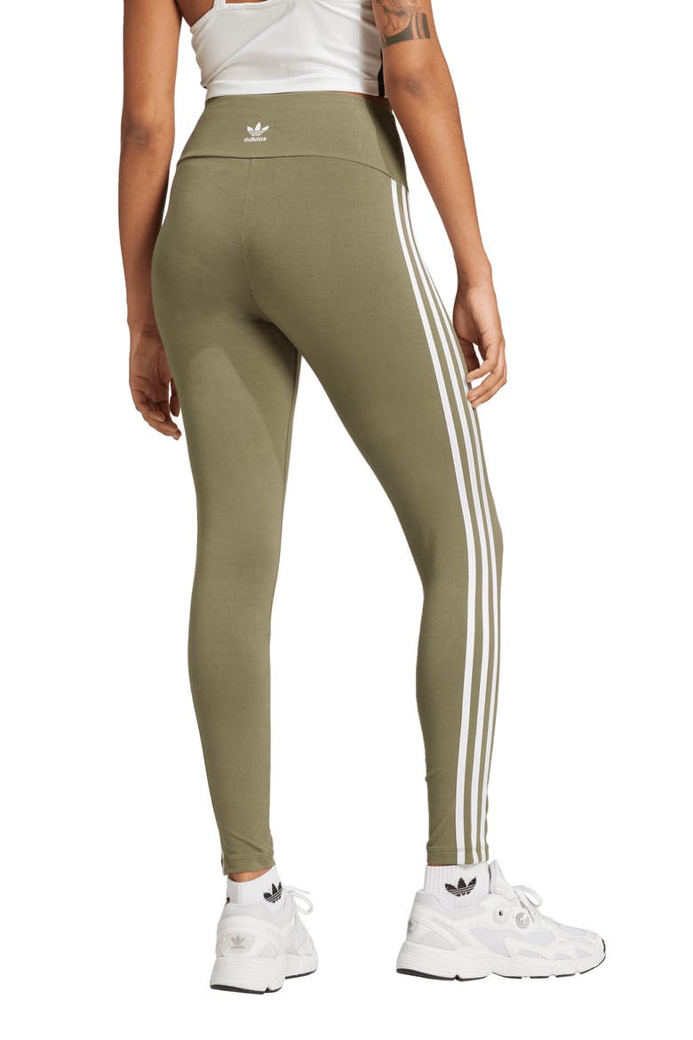 Adicolor 3-Stripes Leggings, Alternate, color, OLIVE STRATA