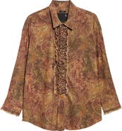 R13 Drop Neck Paisley Corduroy Button-Up Tuxedo Shirt
