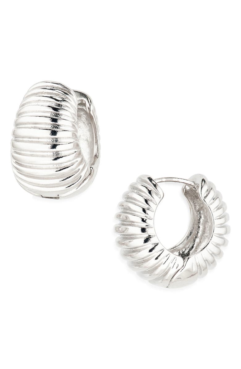 Tasha Wide Ribbed Hoop Earrings, Main, color, Silver