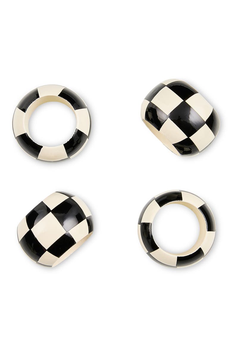 Set of 4 Check Wood Napkin Rings, Alternate, color, BLACK