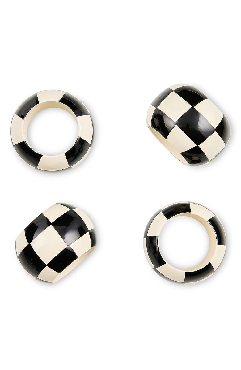 MACKENZIE CHILDS Set of 4 Check Wood Napkin Rings, Alternate, color, Black