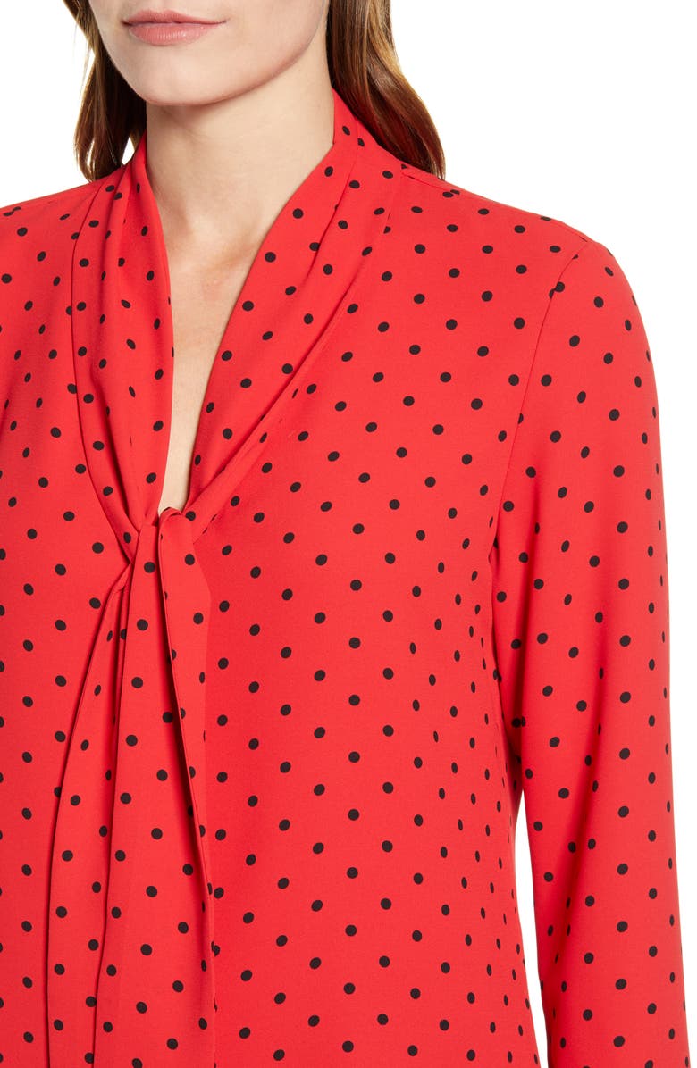 Anne Klein Tie Neck Dot Blouse, Alternate, color, 
