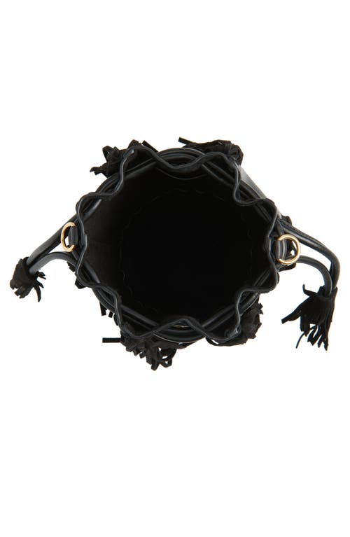 Valentino Garavani Small Nellcôte Fringed Leather Bucket Bag In Black