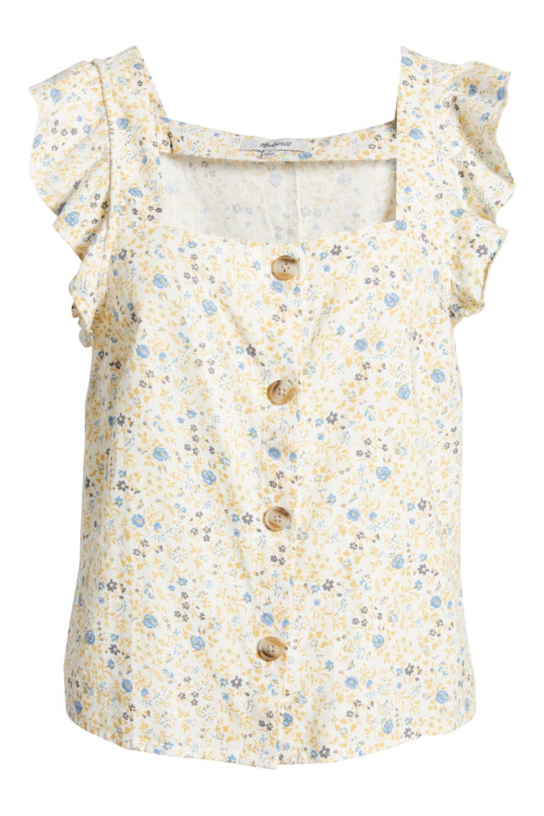 Women's Folkmagic Floral Ruffle Strap Linen Blend Button-Up Tank, Alternate, color, COOL FOG