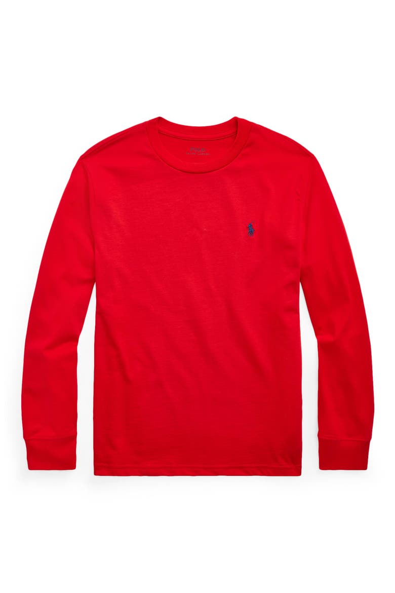 Kids' Long Sleeve Cotton Jersey T-Shirt, Main, color, RED