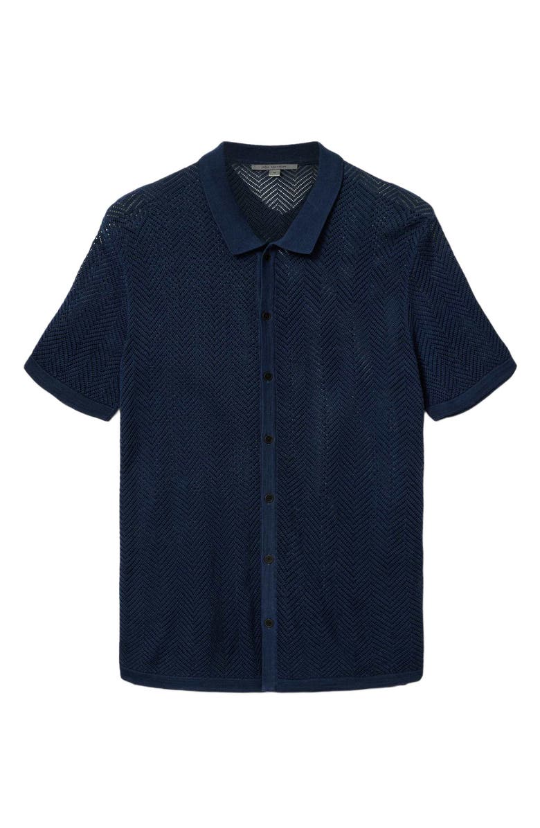 John Varvatos Ginsberg Herringbone Cotton Blend Sweater, Alternate, color, Deep Blue