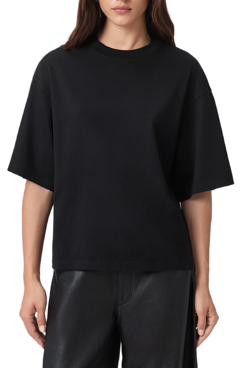 AllSaints Craneo Amelie Lace Back T-Shirt, Main, color, Black