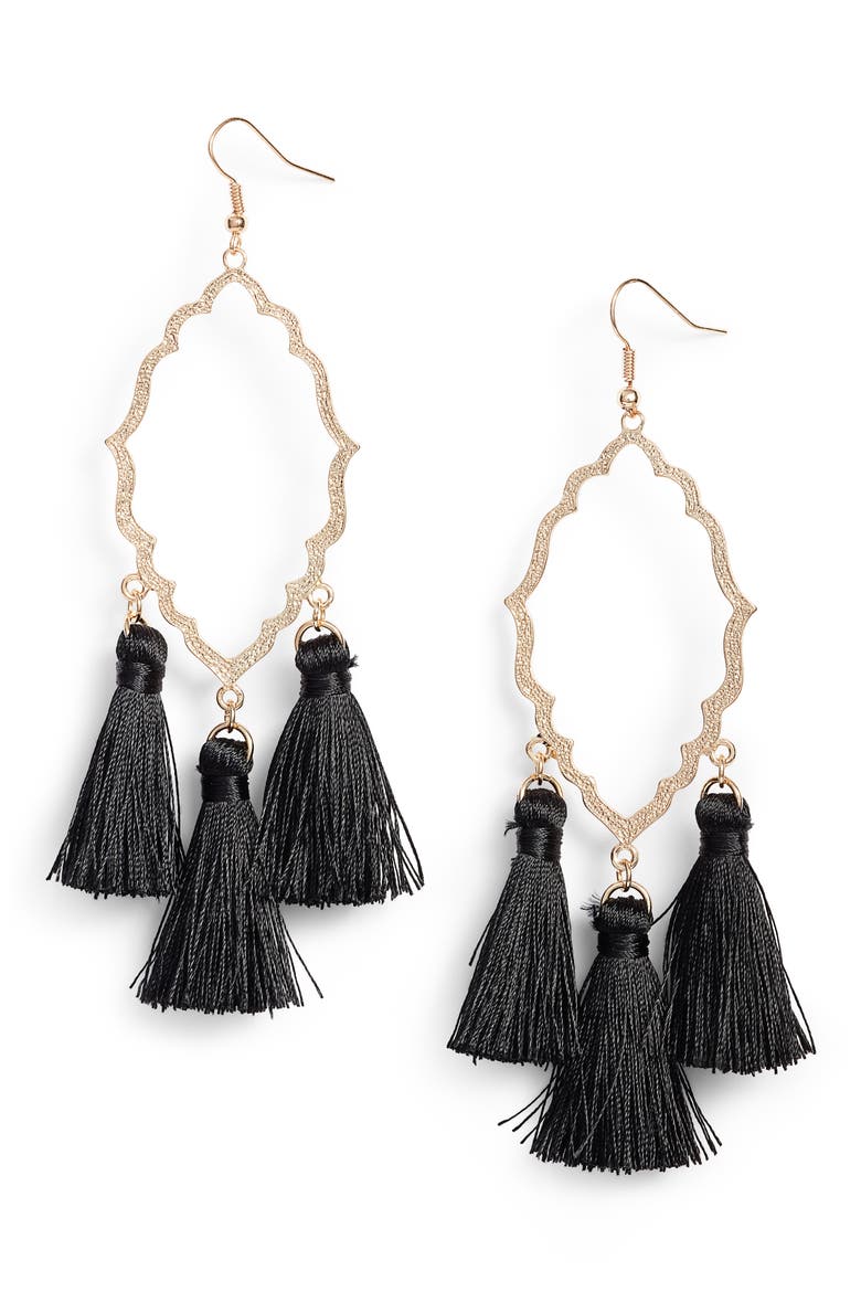 Medallion Tassel Earrings, Main, color, BLACK