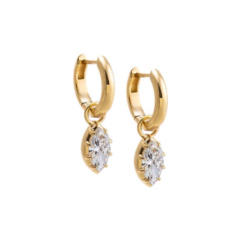 Lab Grown Diamond Marquise Dangle Huggie Earring 14K