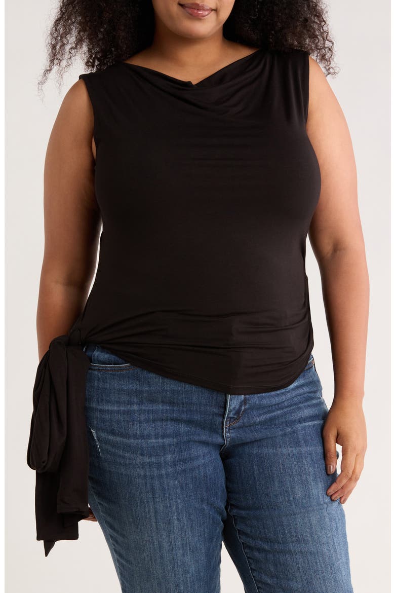 Side Tie Stretch Modal Top, Main, color, BLACK
