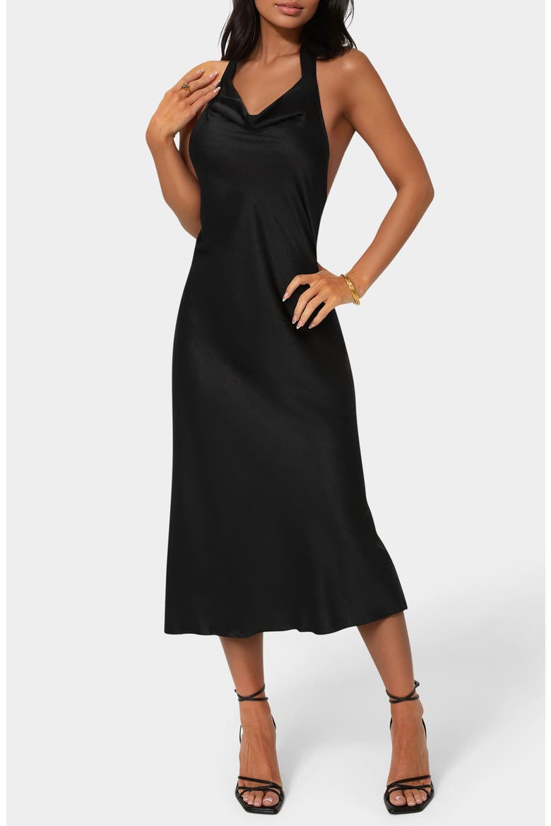 Halter Neck Midi Slipdress, Main, color, BLACK