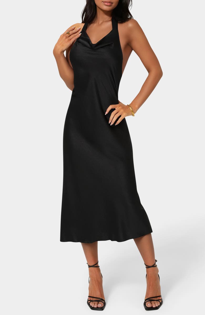 bebe Halter Neck Midi Slipdress, Main, color, 
