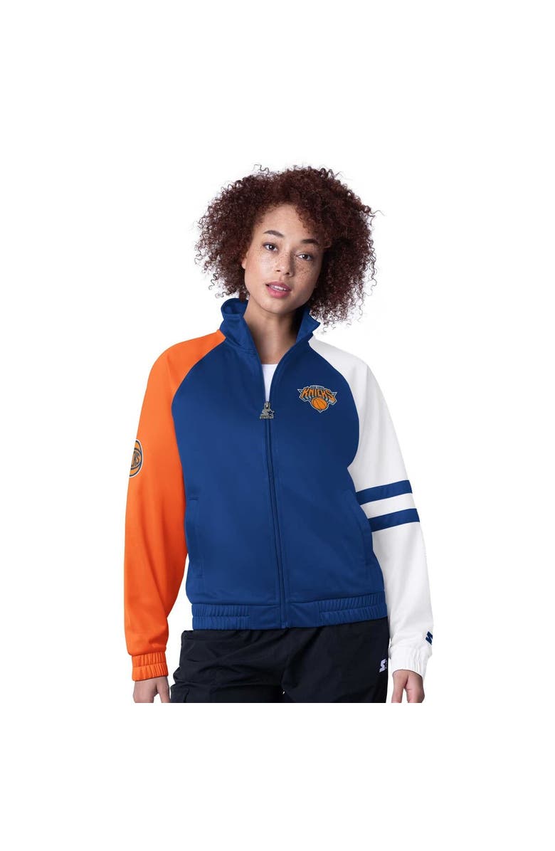 STARTER Women's Starter Blue New York Knicks Line Up Dolman Raglan Full-Zip Track Jacket, Main, color, Blue
