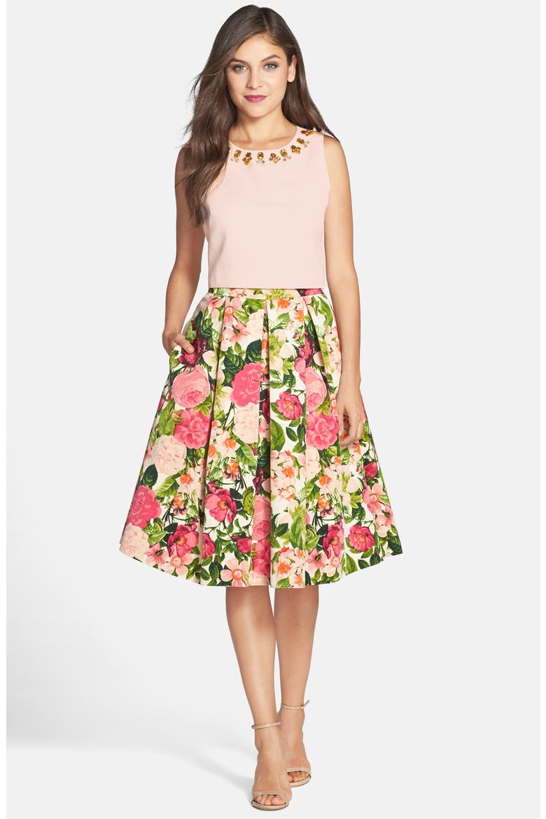 Floral Print Faille Midi Skirt, Alternate, color, PRINT