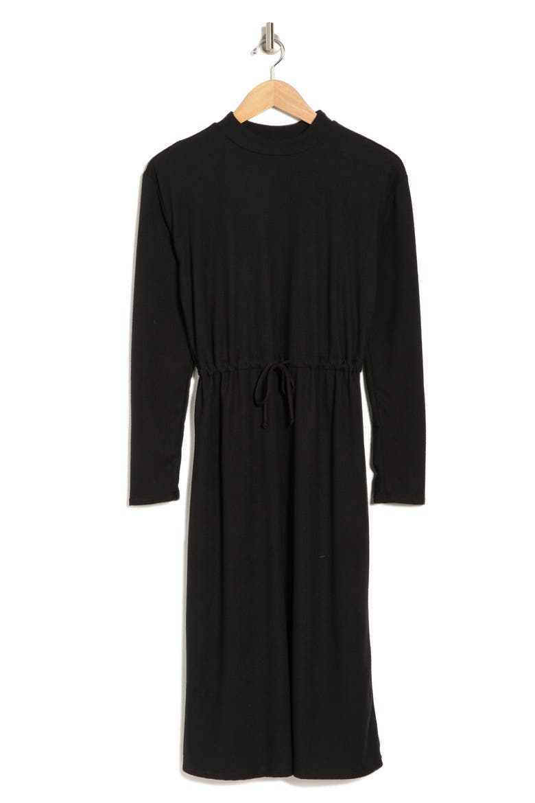 Long Sleeve Drawstring Waist Dress, Alternate, color, BLACK