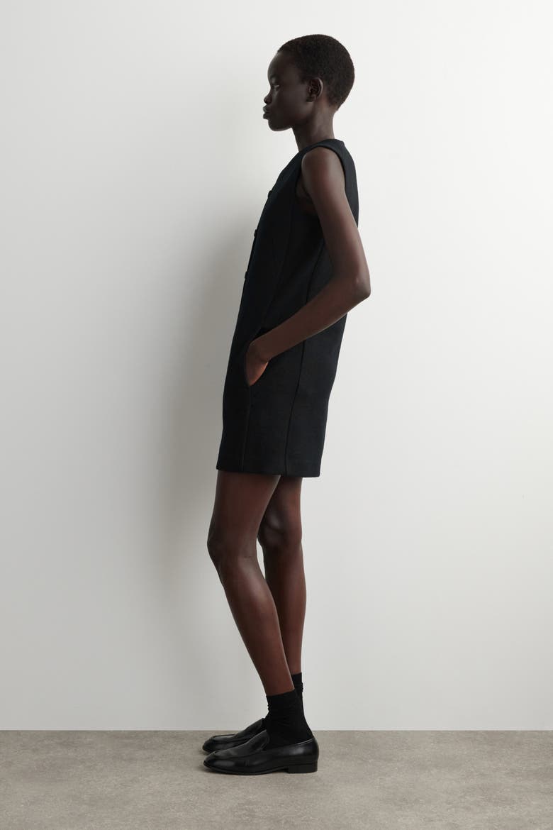 Wool & Cotton Blend Shift Minidress, Alternate, color, BLACK