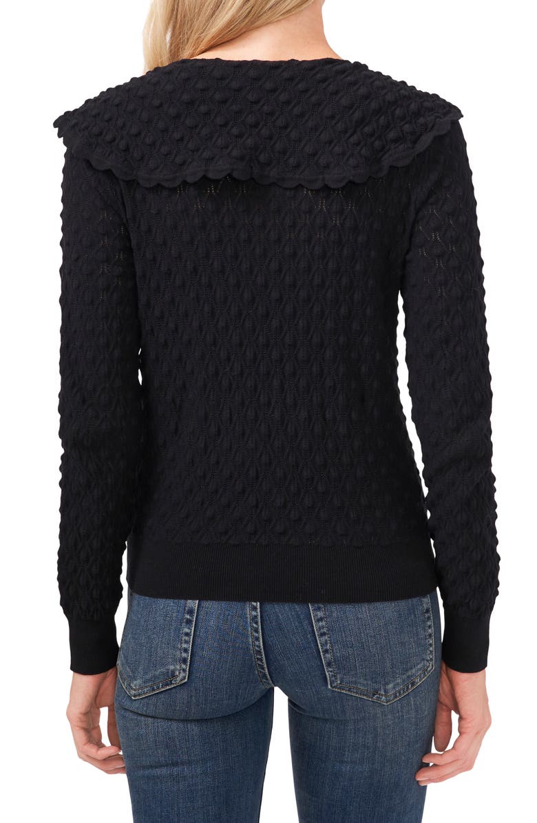 CeCe Pointelle Knit Collared Sweater with Velvet Bow, Alternate, color, 